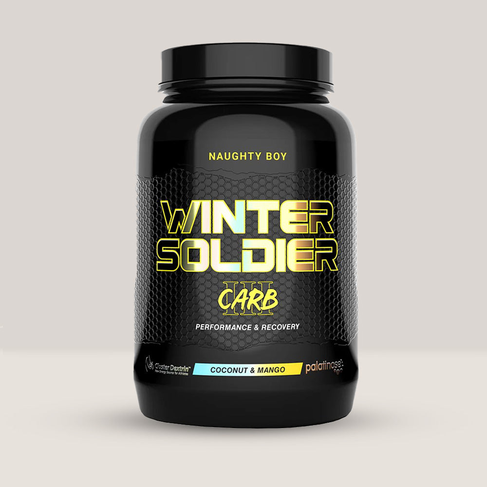 Pachet de Winter Soldier CARB3 de la NaughtyBoy, supliment cu carbohidrați avansați pentru energie, 1.35kg. Cocos & mango.