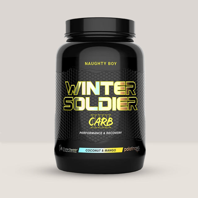 Pachet de Winter Soldier CARB3 de la NaughtyBoy, supliment cu carbohidrați avansați pentru energie, 1.35kg. Cocos & mango.