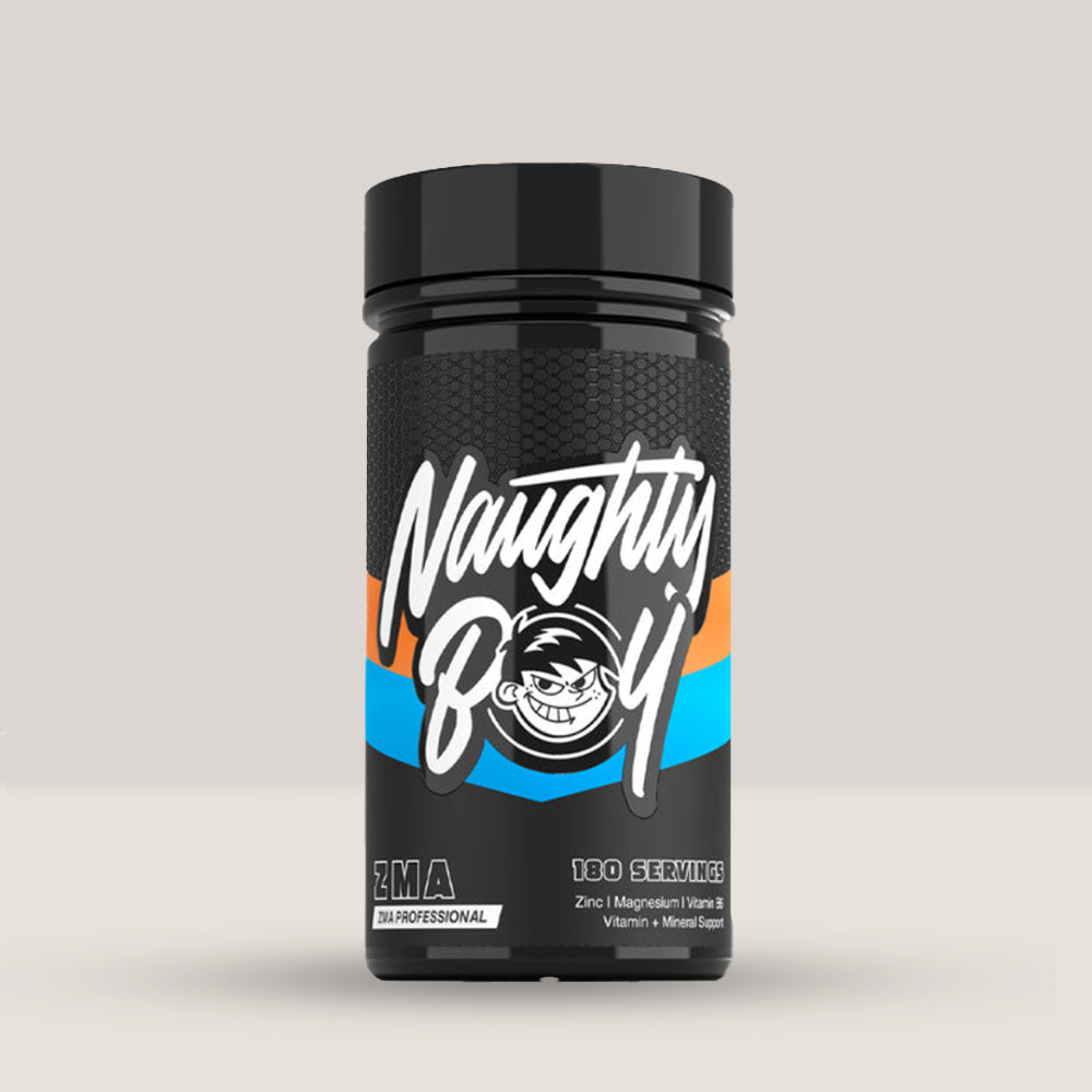 Flacon de ZMA Professional de la NaughtyBoy, supliment pentru somn și recuperare, cu 180 de capsule.