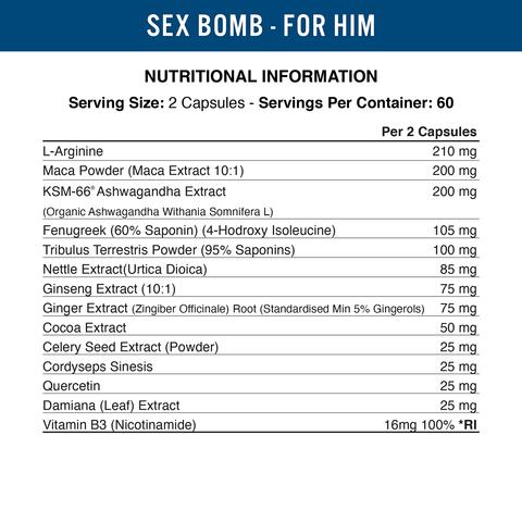 Imagine cu Applied Nutrition Sex Bomb pentru bărbați, activator al libidoului masculin, 120 de capsule, 60 de serviri.