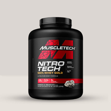 Nitro-Tech Whey Gold (Cookies & Cream): Recuperare rapidă, creștere musculară definită. Dezlănțuie-ți puterea!