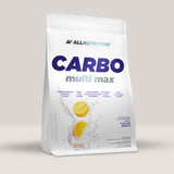 Imagine cu o cutie de Carbo Multi Max (1000g, 20 de serviri) de la ALL Nutrition, un supliment cu carbohidrați pentru energie. Aromă de lămâie.