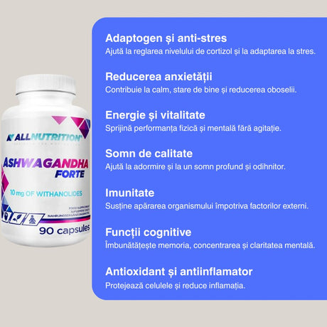 Ashwagandha Forte: Somn profund, rezistență la stres. Descoperă puterea naturii.