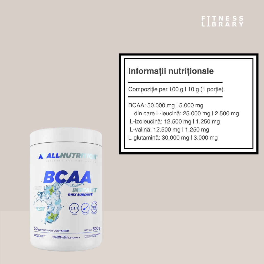 BCAA MAX SUPPORT INSTANT 500g – Formulă instantizată de aminoacizi esențiali (refacere accelerată & protecție anticatabolică) – 2 porții | ALLNUTRITION