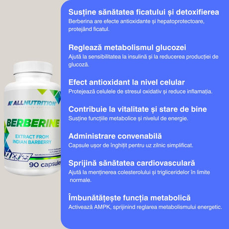 Berberină AllNutrition: Metabolism armonios, vitalitate radiantă. Descoperă-ți potențialul!