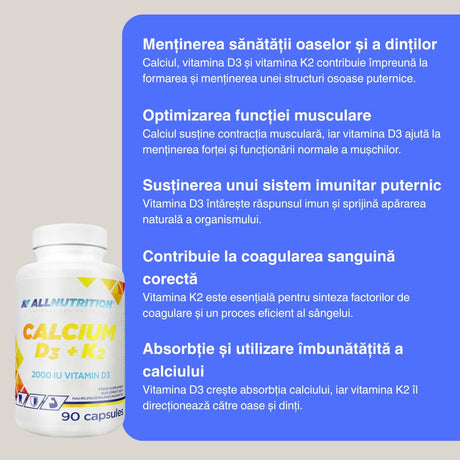 Oase puternice, imunitate solidă cu Calciu, D3 & K2 de la ALLNUTRITION.  Vitalitate absolută!