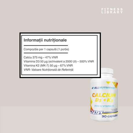 Oase puternice, imunitate solidă și inimă sănătoasă cu Calcium D3+K2 de la ALLNUTRITION. Energie și libertate de mișcare, zi de zi.