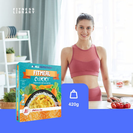 Revitalizează-te rapid cu pui fraged în sos curry delicat și orez parfumat. ALLNUTRITION - Echilibru și gust desăvârșit.