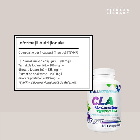 Siluetă ideală, energie vibrantă, metabolism rapid. ALLNUTRITION CLA + L-Carnitină + Ceai Verde. Transformă-te elegant.