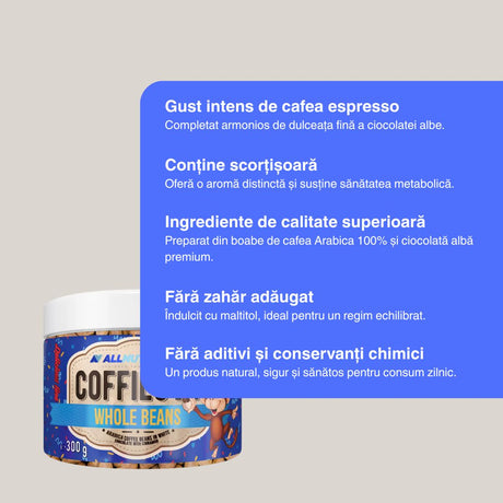 Cafea Arabica & ciocolată albă cu scorțișoară. Răsfăț pur, fără compromisuri. Coffilove Whole Beans.