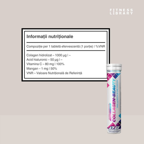 Colagen efervescent ALLNUTRITION: Piele, păr și articulații revitalizate. Redă-ți strălucirea și mobilitatea!