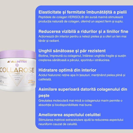 Colagen marin Collarose Fish ALLDEYNN: piele radiantă, păr revitalizat, unghii impecabile.