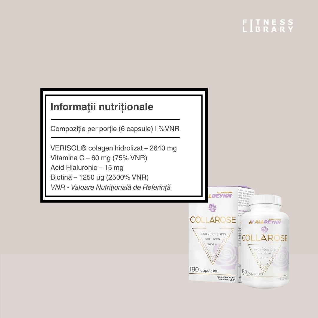 Piele radiantă, păr mătăsos, unghii puternice. Collarose Caps cu Verisol®, acid hialuronic și biotină. Radiază cu ALLDEYNN.