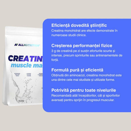Creatină Muscle Max: Putere explozivă, performanță maximă. ALLNUTRITION.