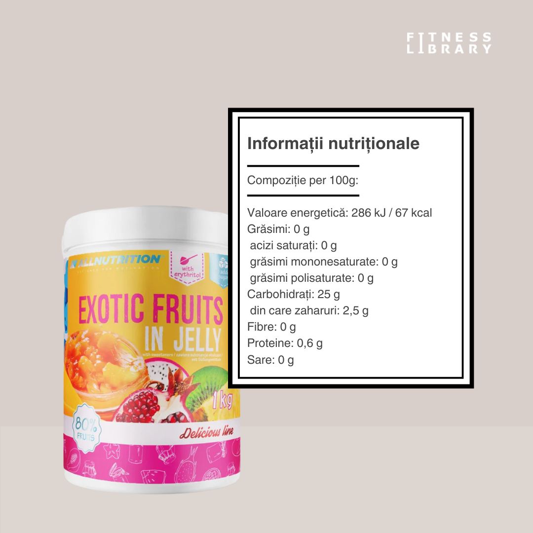 Gem exotic ALLNUTRITION: 80% fructe, fără zahăr adăugat. Savurează o explozie tropicală de arome!