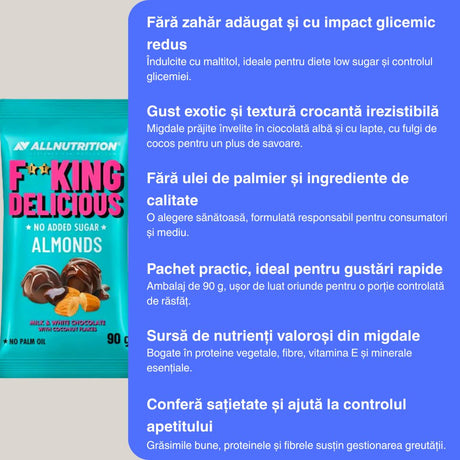 Migdale crocante în ciocolată albă și cu lapte, presărate cu cocos. Răsfăț pur.