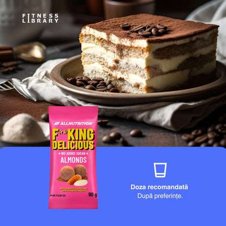Migdale crocante în ciocolată albă și cu lapte, aromă intensă de tiramisu. Indulgență pură, fără zahăr adăugat.