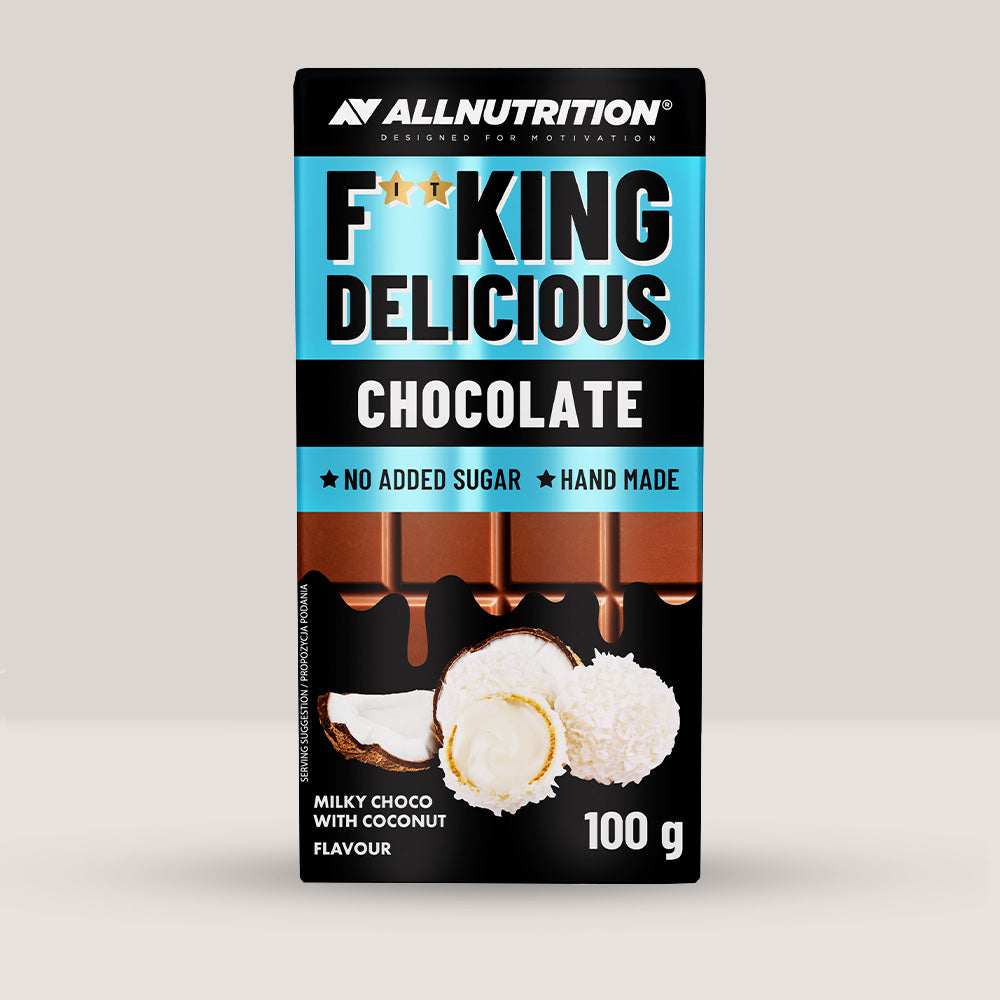 Ciocolată proteică FitKing Delicious: Lapte cremos, cocos exotic, proteine hrănitoare. Gust desăvârșit, fără compromisuri.