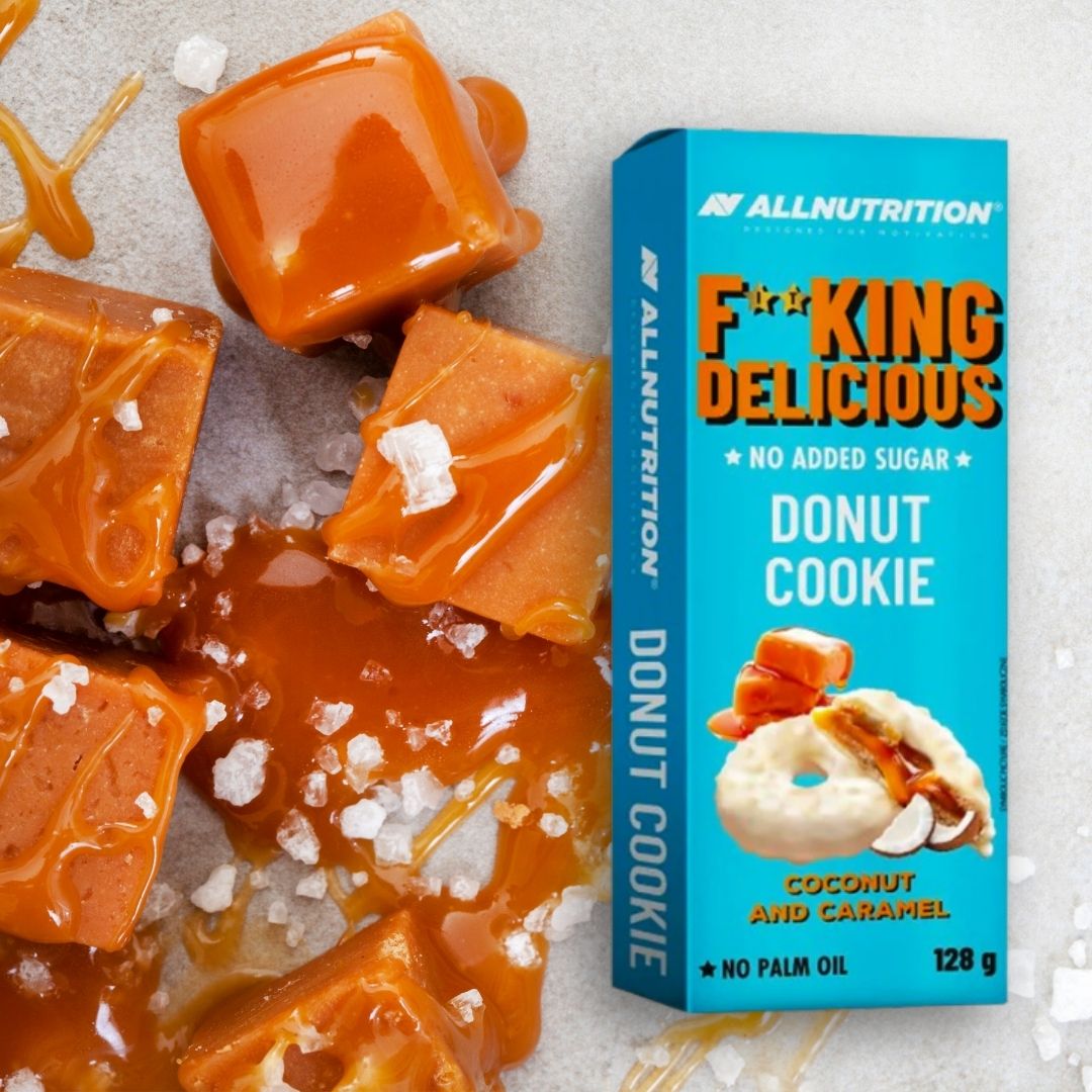 Donut Cookie Fitking: Gust exotic de cocos și caramel, fără zahăr, cu arahide și glazură de ciocolată. Savoare și wellbeing.