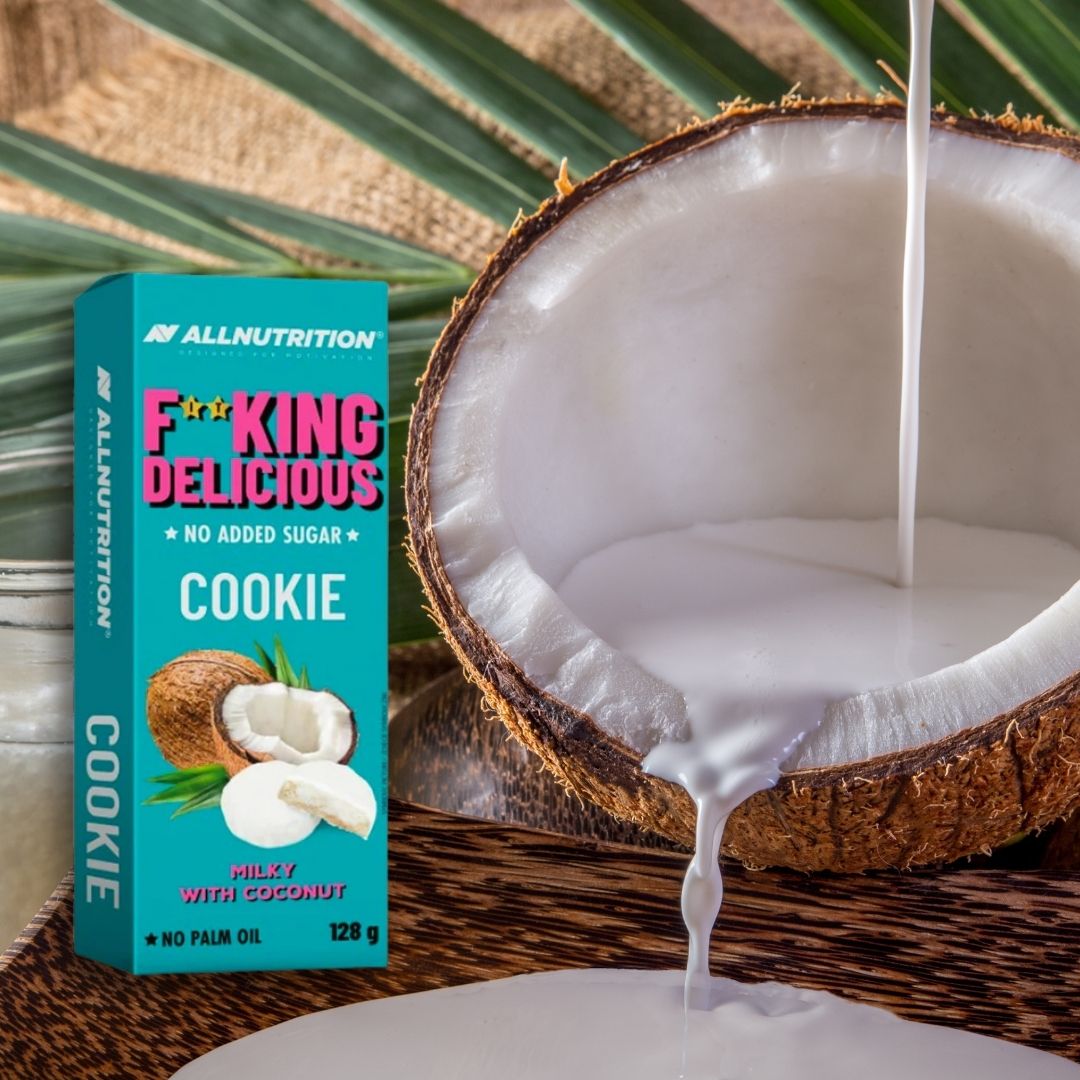 Biscuiți Fitking Delicious: Cremă fină de cocos și glazură de lapte, fără zahăr adăugat. Gust exotic, răsfăț fără regrete.