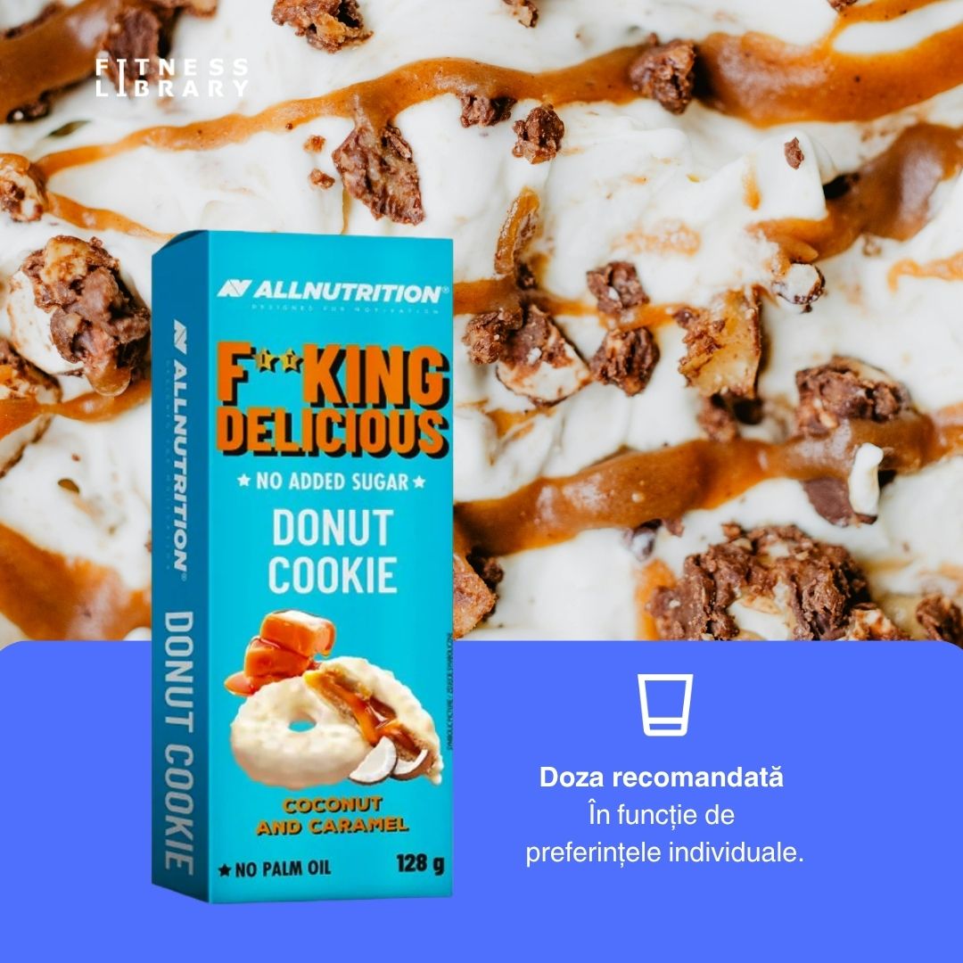 Donut proteic Fitking: Cocos, caramel, arahide și glazură de ciocolată. Gust exotic, fără zahăr!