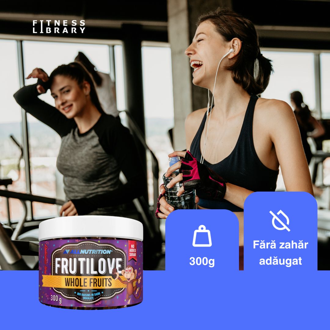 Răsfăț conștient, fără zahăr adăugat. Stafide în ciocolată neagră intensă. Energie pură. FRUTILOVE by ALLNUTRITION.
