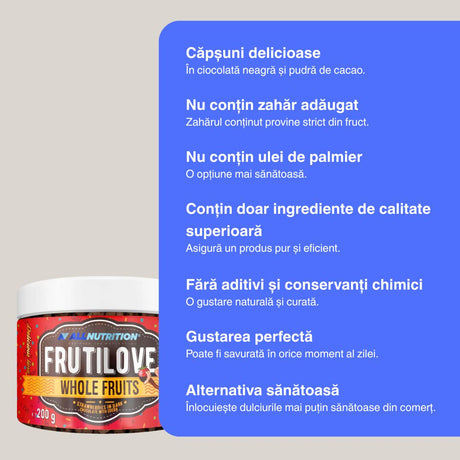 Căpșuni ALLNUTRITION în ciocolată neagră decadentă. Explozie crocantă de aromă, fără zahăr adăugat, bogate în antioxidanți.