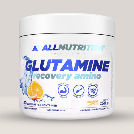 Imagine cu suplimentul alimentar Glutamine (Recovery Amino) de la ALLNUTRITION, 250g, 50 de serviri.