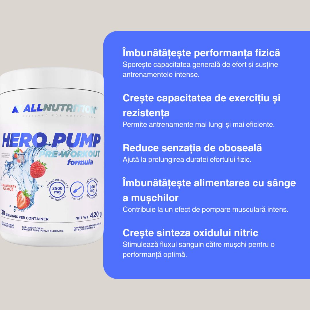 Performanță amplificată fără stimulanți. HERO PUMP: Putere, rezistență, potențial maxim.