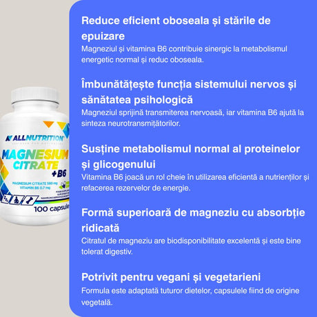 Energie și focus cu Magneziu Citrat + B6 activă. Performanță optimă de la ALLNUTRITION.