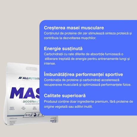 Siluetă ideală? Mass Acceleration: 100 porții de creștere musculară, energie și formulă premium fără gluten.