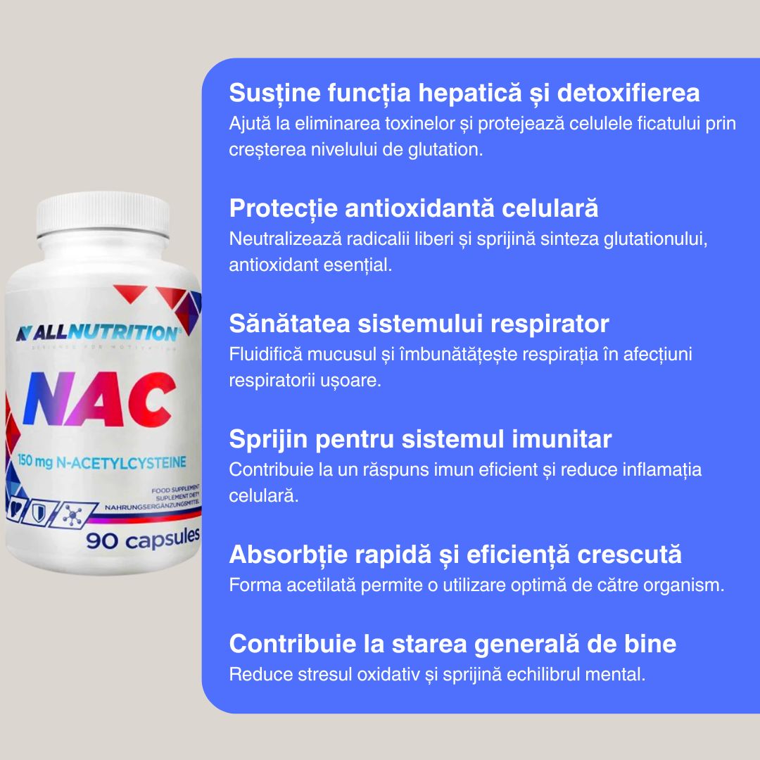 Detoxifiere naturală și vitalitate celulară cu NAC AllNutrition. Revigorează-te din interior!