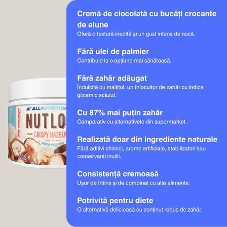 Crioșetă crocantă Nutlove. Alune, lapte și ciocolată albă pentru o clipă de fericire pură.