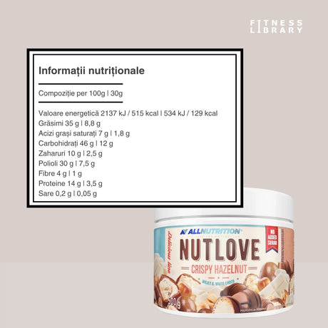 Cremă Nutlove Crispy Hazelnut: Crocantă, irezistibilă, fără zahăr adăugat. Răsfăț fără remușcări!