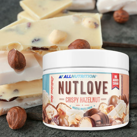 Cremă Nutlove Crispy Hazelnut: Alune prăjite, lapte și ciocolată albă, fără zahăr adăugat. Gust irezistibil pentru un stil de viață echilibrat.