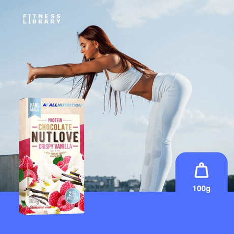 Ciocolată proteică NUTLOVE Crispy Vanilla: Răsfăț delicios cu vanilie și zmeură, fără remuşcări!