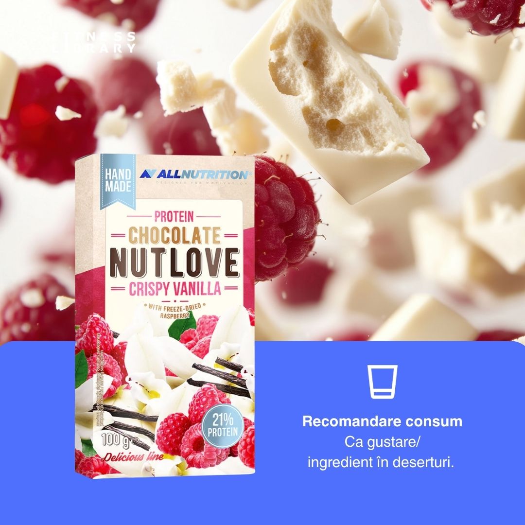 Ciocolată proteică NUTLOVE Crispy Vanilla: Hrănește corpul, alină sufletul.