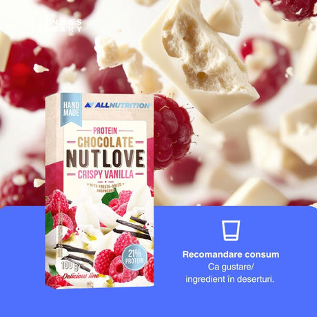 Ciocolată proteică NUTLOVE Crispy Vanilla: Hrănește corpul, alină sufletul.