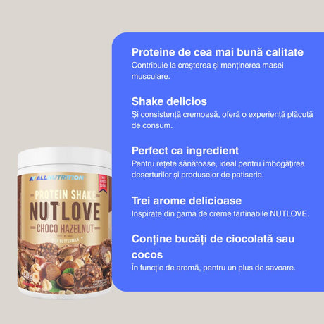 Performanță maximă cu Nutlove! Shake proteic ciocolată-alune, gust decadent, recuperare rapidă.