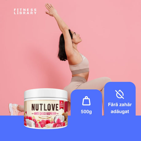 Cremă tartinabilă Nutlove: Ciocolată albă, zmeură și migdale crocante. Gust pur, binefacere absolută.