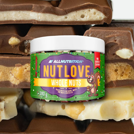 Alune crocante în triplu strat de ciocolată (neagră, lapte, albă). Răsfăț gourmet fără griji. #NutLove #AllNutrition