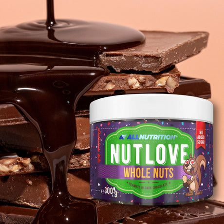 Energie subtilă și stare de bine cu arahide crocante în ciocolată neagră. ALLNUTRITION NUTLOVE.