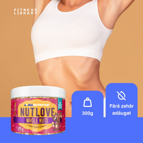 Ciocolată albă fină cu arahide crocante. Indulgență pură. ALLNUTRITION NUTLOVE.