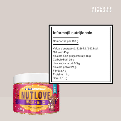 Arahide crocante și ciocolată albă fină. Răsfăț NUTLOVE de la ALLNUTRITION.