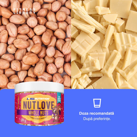 Arahide crocante în ciocolată albă fără zahăr. Indulgență pură pentru un stil de viață echilibrat. #ALLNUTRITION #NUTLOVE