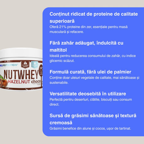 Proteină Hazelnut Chocolate Nutwhey: Siluetă sculptată, gust divin.