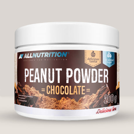 Imagine cu pudra de arahide Peanut Powder de la ALLNUTRITION, 200g. Aroma de ciocolata.