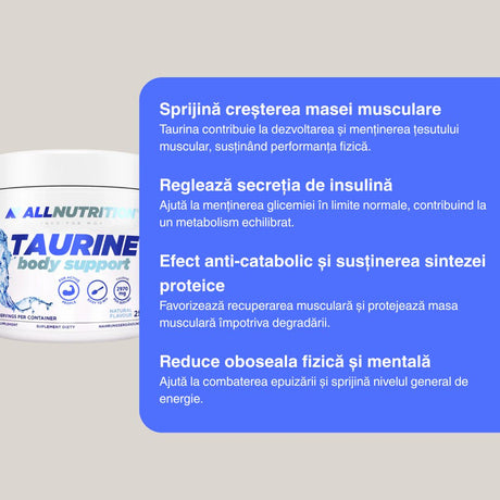 Energie pură, performanță amplificată cu Taurina ALLNUTRITION. Revitalizare profundă.