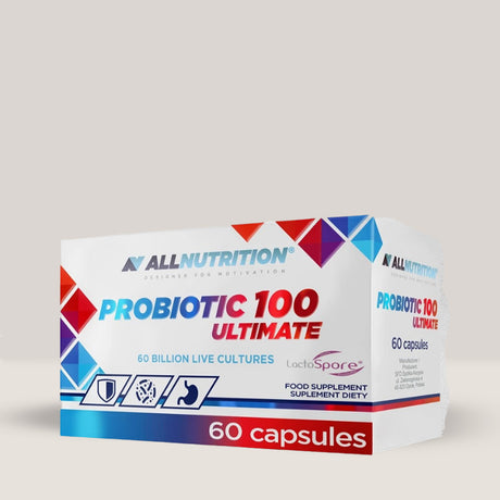 Imagine cu suplimentul alimentar Probiotic 100 Ultimate de la ALLNUTRITION, 60 de capsule.