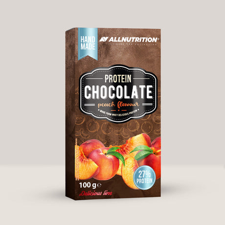 Imagine cu ciocolata proteică Protein Chocolate cu lapte și piersici de la ALLNUTRITION, 100g.